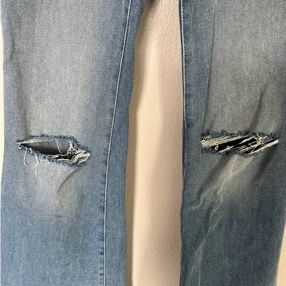 Good American Jeans Women's 0/25 Long Good Flare High Rise Blue Denim Distressed - Picture 5 of 11